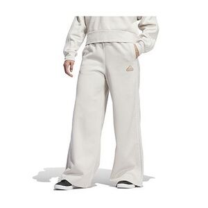 adidas Cream Wide-Leg Sweatpants with Gold Trefoil